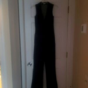 Blue Sleeveless Denim Flair-Leg Jumpsuit